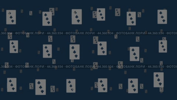 Три игральные карты треф плавают горизонтально слева направо. Эффект параллакса. Плавающие символы расположены случайным образом. Плавная зацикленная анимация в формате 4k на темно-синем фоне. Стоковое видео, видеограф Карпенко Алексей / Фотобанк Лори