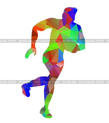 Triangle Low Polygon Style Rugby Player. Triangle low polygon style of a rugby player kicking ball front view on isolated white background. Стоковая иллюстрация, агентство Ingram Publishing / Фотобанк Лори