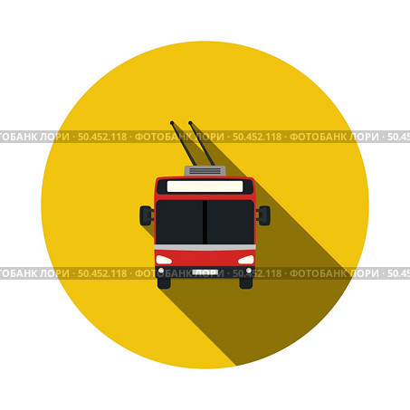 Trolleybus Icon. Flat Circle Stencil Design With Long Shadow. Vector Illustration. Стоковая иллюстрация, агентство Ingram Publishing / Фотобанк Лори