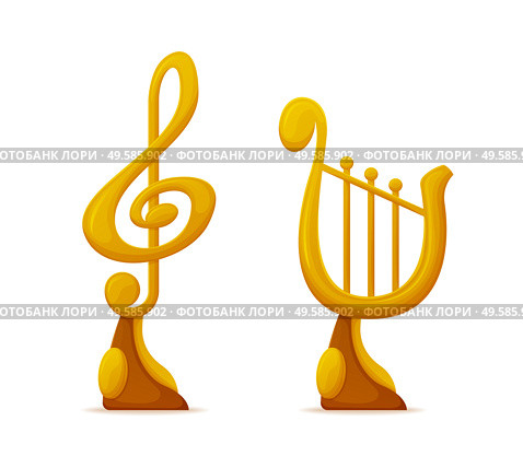 Trophy cups, music award in shape of note and harp vector. Musical art reward for talent and great achievement, melody or song composing, best soundtrack. Music Award in Shape of Note and Harp Trophy Cups. Стоковая иллюстрация, агентство Ingram Publishing / Фотобанк Лори