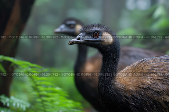 Tropical flightless bird, concept of rare and endangered species. Стоковое AI-изображение, AI-художник Евгений Харитонов / Фотобанк Лори