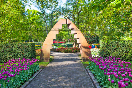 Цветочная аллея с аркой. Королевский парк цветов Кёкенхоф (Keukenhof). Лиссе. Нидерланды (2018 год). Редакционное фото, фотограф Сергей Афанасьев / Фотобанк Лори