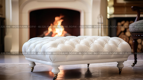 tufted white ottoman ai generated. Стоковое AI-изображение, AI-художник Vectorwin / Фотобанк Лори