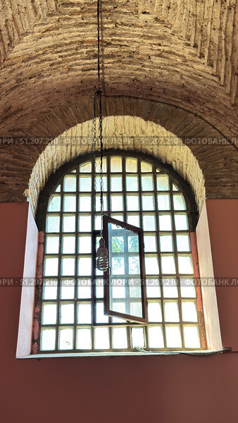 Turkey, Istanbul, the Bazaar district, Kalenderhane mosque (former Byzantine church from the 12th century, converted in mosque in 1453) colorful stained glass Stained glass windows. Decorative colored frames transparent glasses for church cathedral medieval windows recent vector templates. Стоковое фото, фотограф Zita Khasanova / Фотобанк Лори