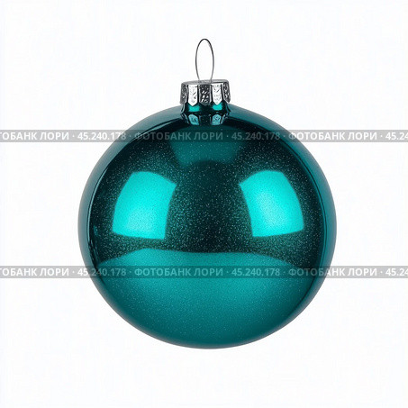 Turquoise Christmas ball highlighted on a white background. Стоковое AI-изображение, AI-художник Елена Зубкова / Фотобанк Лори