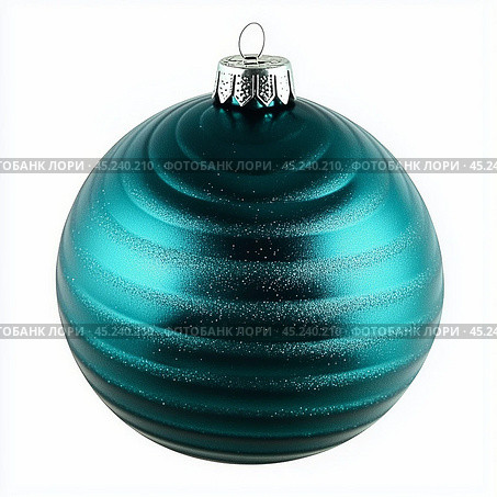 Turquoise Christmas ball highlighted on a white background. Стоковое AI-изображение, AI-художник Елена Зубкова / Фотобанк Лори