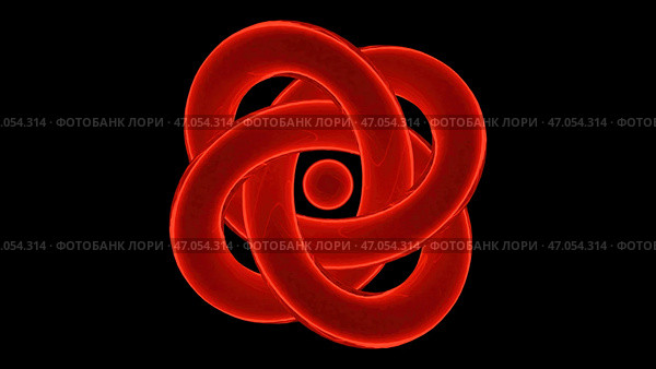 Twisted metal glowing red tubes on a black background spinning around the small sphere. Стоковая иллюстрация, иллюстратор David Kashakhi / Фотобанк Лори