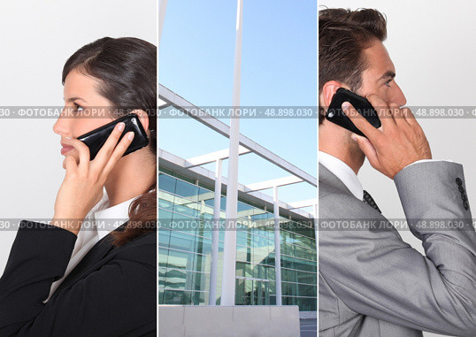 Two businesspeople using their mobile telephones. Стоковое фото, агентство Ingram Publishing / Фотобанк Лори