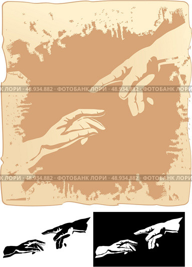 two hands stylized for michelangelo’s creation mural. Стоковая иллюстрация, агентство Ingram Publishing / Фотобанк Лори