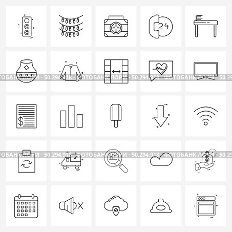 UI Set of 25 Basic Line Icons of interior, table, medical, support, helpdesk Vector Illustration. Стоковая иллюстрация, агентство Ingram Publishing / Фотобанк Лори