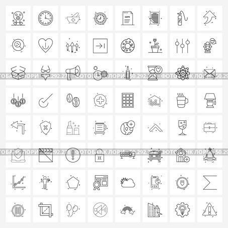 UI Set of 64 Basic Line Icons of regulation, checklist, medical, clock, timer Vector Illustration. Стоковая иллюстрация, агентство Ingram Publishing / Фотобанк Лори