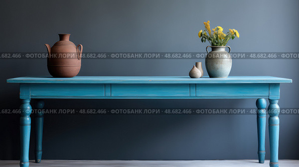 understated blue wood table ai generated. Стоковое AI-изображение, AI-художник Vectorwin / Фотобанк Лори