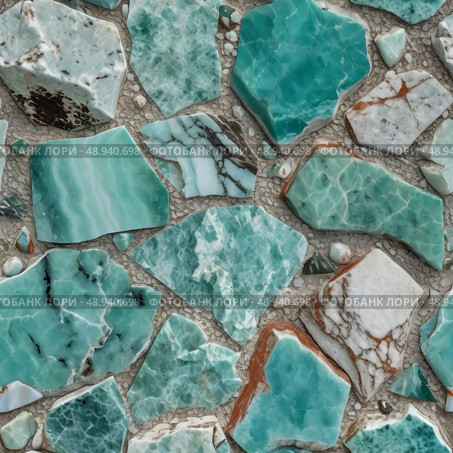 Unearthed from the depths of the earth, the striking amazonite stones showcase a stunning array of turquoise and green tones, revealing intricate patterns under soft illumination Generative AI. Стоковое AI-изображение, AI-художник Юлия Петровская / Фотобанк Лори