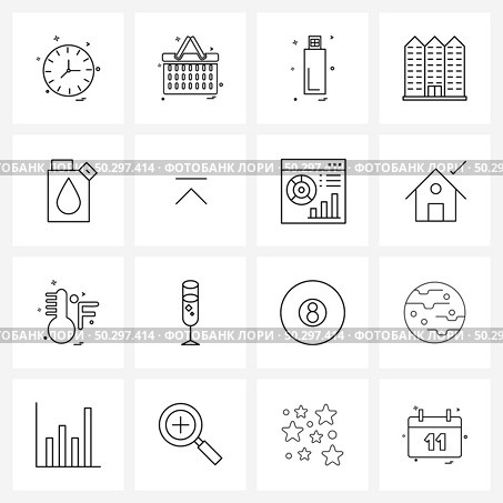 Universal Symbols of 16 Modern Line Icons of radioactivity, fuel, flash drive, atomic, buildings Vector Illustration. Стоковая иллюстрация, агентство Ingram Publishing / Фотобанк Лори