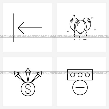 Universal Symbols of 4 Modern Line Icons of arrow, marketing plan, balloons, party, password Vector Illustration. Стоковая иллюстрация, агентство Ingram Publishing / Фотобанк Лори