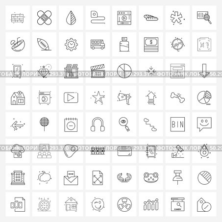 Universal Symbols of 64 Modern Line Icons of video, engineering equipment, color, construction instrument, paint Vector Illustration. Стоковая иллюстрация, агентство Ingram Publishing / Фотобанк Лори