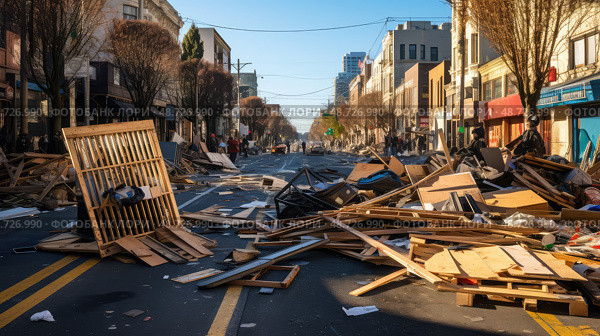 unrest barricaded road ai generated. Стоковое AI-изображение, AI-художник Vectorwin / Фотобанк Лори