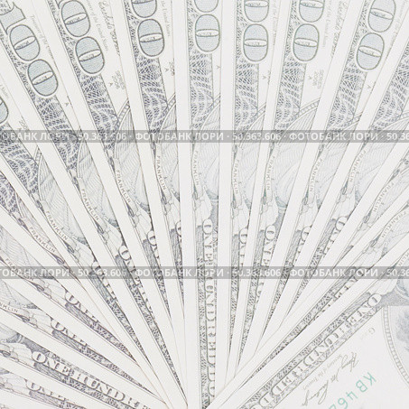 us one hundred dollars bills fanned out background. Стоковое фото, агентство Ingram Publishing / Фотобанк Лори