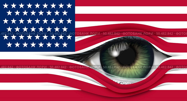 USA Surveillance and United States national security or US privacy invasion or American secret spying concept as a flag with a human eye in a 3D illustration style. Стоковое фото, агентство Ingram Publishing / Фотобанк Лори