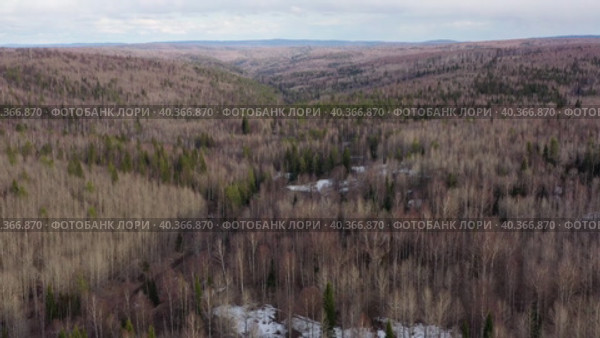 Южный Урал весной, вид на горную тайгу с воздуха. Southern Urals in spring, a view of the mountain taiga from the air. Стоковое видео, видеограф Евгений Романов / Фотобанк Лори