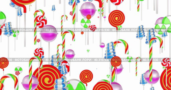 Variety of delicious lollipops on a white background. Стоковая анимация, аниматор WalDeMarus / Фотобанк Лори