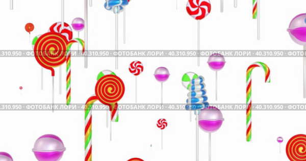 Variety of delicious lollipops on a white background. Стоковая анимация, аниматор WalDeMarus / Фотобанк Лори