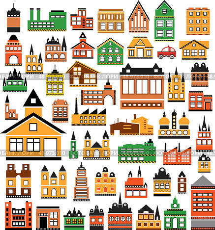 Various variants of houses on the white. Стоковая иллюстрация, агентство Ingram Publishing / Фотобанк Лори