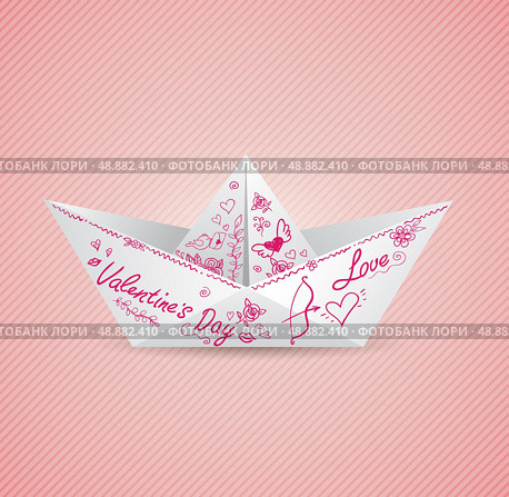 Vector background with paper boat for Valentine&rsquo;s day. Стоковая иллюстрация, агентство Ingram Publishing / Фотобанк Лори