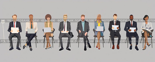 Vector collection of business people sitting on a chair. A resource for design. Стоковое AI-изображение, AI-художник Ярославский Максим / Фотобанк Лори