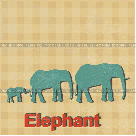 vector illustration of African elephants is done in a retro style. Father's mother's family of elephants and a small elephant. Стоковая иллюстрация, агентство Ingram Publishing / Фотобанк Лори