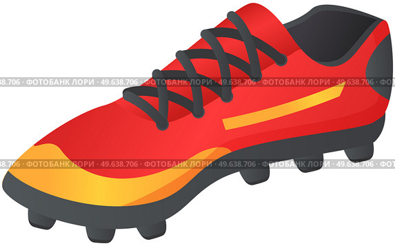 Vector illustration of soccer shoes, football boots icon on white background flat style with spikes. Running shoe for soccer players, soccer player athlete uniform element, red footwear for training. Vector illustration of soccer shoes, football boots icon on white background flat style with spikes. Стоковая иллюстрация, агентство Ingram Publishing / Фотобанк Лори