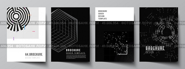 Vector layout of A4 cover design templates for brochure, flyer layout, booklet, cover design, book design. Black color technology background. Digital visualization of science, medicine, tech concept. Vector layout of A4 cover design templates for brochure, flyer layout, booklet, cover design, book design. Black color technology background. Digital visualization of science, medicine, tech concept. Стоковая иллюстрация, агентство Ingram Publishing / Фотобанк Лори