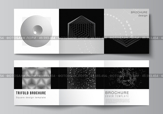 Vector layout of square covers design templates for trifold brochure, flyer, cover design, book design.Black color technology background. Digital visualization of science, medicine, technology concept.. Vector layout of square covers design templates for trifold brochure, flyer, cover design, book design.Black color technology background. Digital visualization of science, medicine, technology concept. Стоковая иллюстрация, агентство Ingram Publishing / Фотобанк Лори