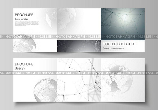 Vector layout of square format covers design templates for trifold brochure, flyer. Futuristic design with world globe, connecting lines and dots. Global network connections, technology concept. Vector layout of square format covers design templates for trifold brochure, flyer. Futuristic design with world globe, connecting lines and dots. Global network connections, technology concept. Стоковая иллюстрация, агентство Ingram Publishing / Фотобанк Лори