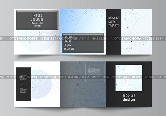 Vector layout of square format covers templates for trifold brochure, flyer, magazine, cover design, book design, brochure cover. Blue medical background with connecting lines and dots, plexus. Vector layout of square format covers templates for trifold brochure, flyer, magazine, cover design, book design, brochure cover. Blue medical background with connecting lines and dots, plexus. Стоковая иллюстрация, агентство Ingram Publishing / Фотобанк Лори