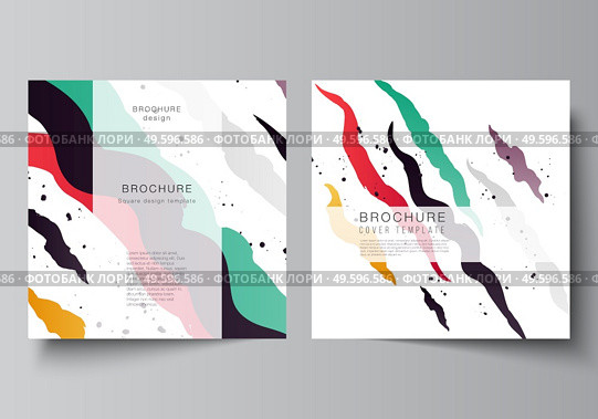 Vector layout of two square covers design templates for brochure, flyer, magazine, cover design, book design, brochure cover, creative agency, corporate, business, portfolio, pitch deck, startup. Vector layout of two square covers design templates for brochure, flyer, magazine, cover design, book design, brochure cover, creative agency, corporate, business, portfolio, pitch deck, startup. Стоковая иллюстрация, агентство Ingram Publishing / Фотобанк Лори