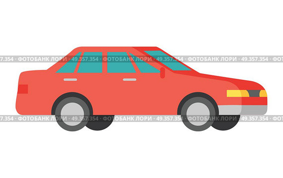 Vector Red Car Isolated on White. Car Icon Symbol.. Vector red car isolated on white. Car icon symbol. Hatchback car. Modern car sign. Powerful car model in flat style. Fashionable automobile. Luxury family vehicle. Rally concept. Vector illustration. Стоковая иллюстрация, агентство Ingram Publishing / Фотобанк Лори