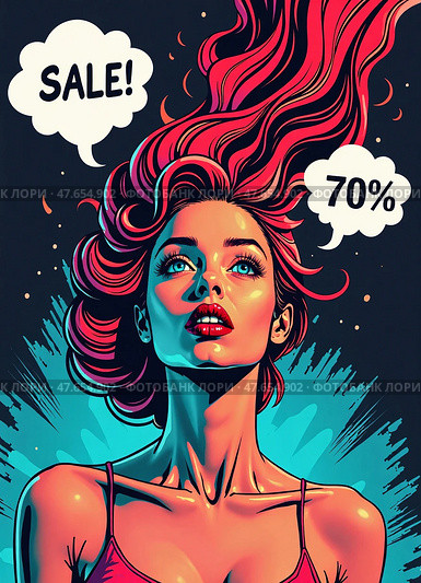 Векторный портрет женщины. Распродажа. Vector portrait of a woman. Sale. Стоковое AI-изображение, AI-художник Гер Олег / Фотобанк Лори