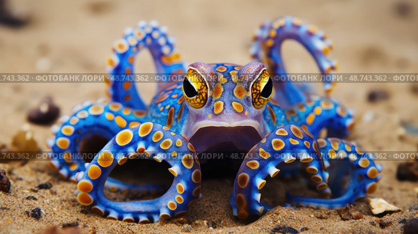 venomous blue ringed octopus ai generated. Стоковое AI-изображение, AI-художник Vectorwin / Фотобанк Лори