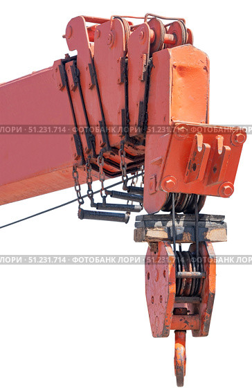 Верхняя балка подъемного крана на белом фоне. Close up at top beam of crane mobile on white background. Стоковое фото, фотограф Татьяна Д / Фотобанк Лори