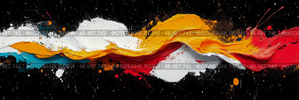 Vibrant Abstract Expression: Colorful Paint Swirls on Black, Energy and Motion Unleashed, Fine Art for Modern Interior. Стоковое AI-изображение, AI-художник Данила Большаков / Фотобанк Лори