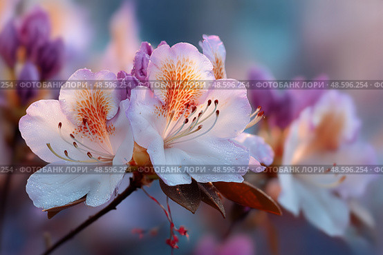 Vibrant Blossoms of Azalea Flowers in Full Bloom During Springtime in a Tranquil Garden. Стоковое AI-изображение, AI-художник Юлия Гапеенко / Фотобанк Лори
