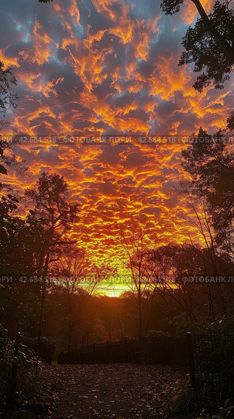 Vibrant Sunset With Clouds. Стоковое AI-изображение, AI-художник Юлия Гапеенко / Фотобанк Лори