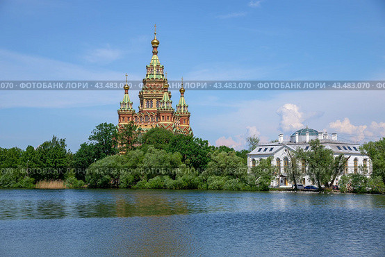 Вид на Ольгин пруд летним днем. Петергоф (2024 год). Стоковое фото, фотограф Анна Карасева / Фотобанк Лори