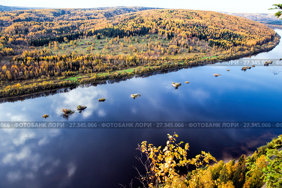 Вид на реку Вишеру с камня Ветлан. Стоковое фото, фотограф Евгений Ткачёв / Фотобанк Лори