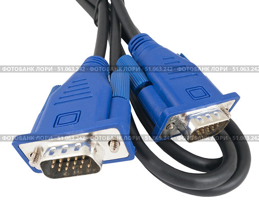 Видеокабель с разъемами VGA на белом фоне. VGA tech pc input cable connector isolated on white background. Стоковое фото, фотограф Татьяна Д / Фотобанк Лори