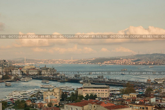 view from height to Bosphorus ,Galata bridge,Golden Horn, Metro Bridge,Ataturk Bridge, Istanbul , Turkey. view of the city of Istanbul from a height. Стоковое фото, агентство Ingram Publishing / Фотобанк Лори