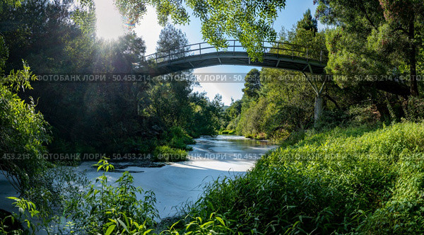 View from under the bridge of white foam pollutants swirling across the water surface floating on river Caima, Palmaz - Oliveira de Azemeis - Portugal. Стоковое фото, агентство Ingram Publishing / Фотобанк Лори