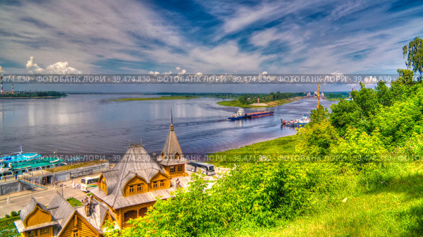 View to Volga river from the hill of Gorodets town, Russia (2016 год). Стоковое фото, фотограф Сергей Майоров / Фотобанк Лори