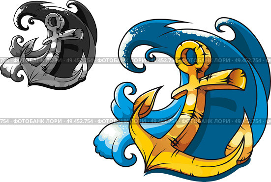 Vintage anchor in sea. Стоковая иллюстрация, иллюстратор VectorTradition / Фотобанк Лори